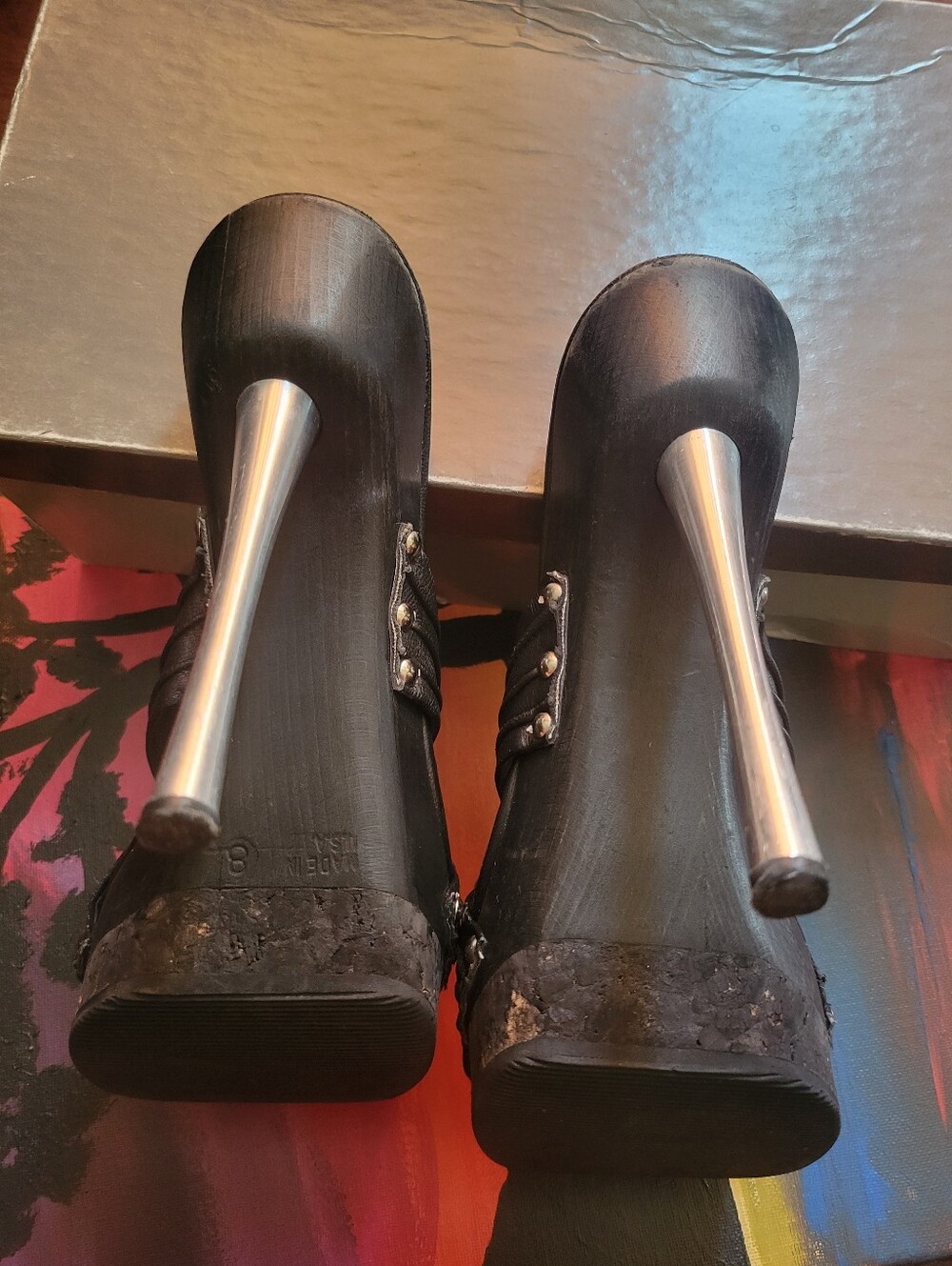 XTC On Melrose Black Leather Slip On Jill Metal Heels - Picture 3 of 9